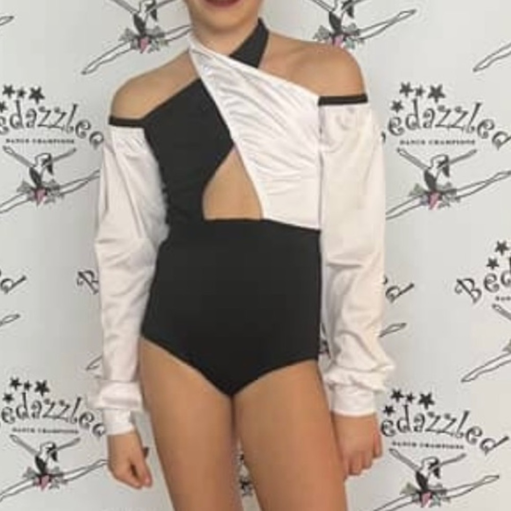 Kelle Black & White Long Sleeve Leotard Dance Costume